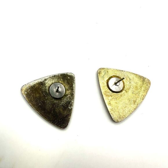 Red green and brown triangle post earrings - Picture 5 of 8